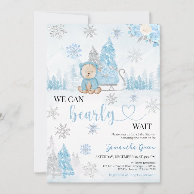 Invitation Baby shower d'ours bleu (Devant)