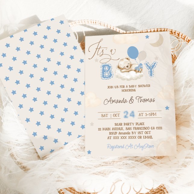 Invitation Baby shower d'ours bleu garçon (Créateur téléchargé)