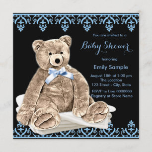 Invitation Baby shower d'ours bleu Teddy