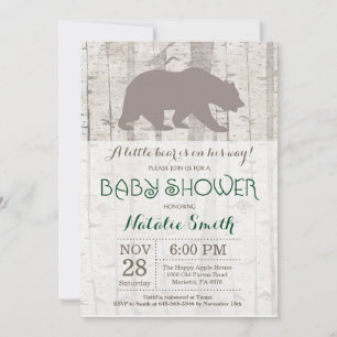 Invitation Baby shower d'ours Bois rustique