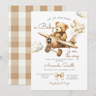 Invitation Baby shower d'ours d'avion vers le haut, vers le h