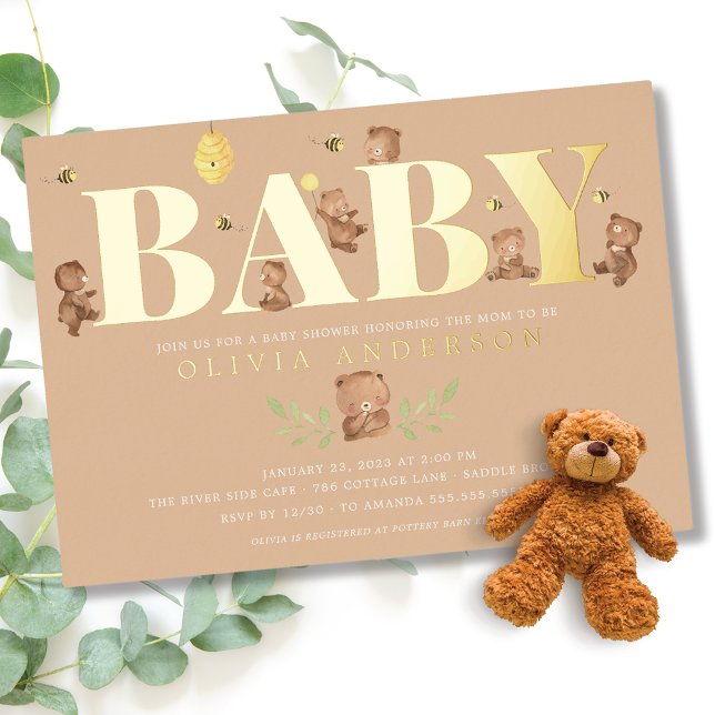 Invitation Baby shower d'ours de miel crème (Créateur téléchargé)