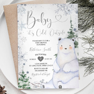 Invitation Baby shower d'ours d'hiver Forêt Flammes de neige 