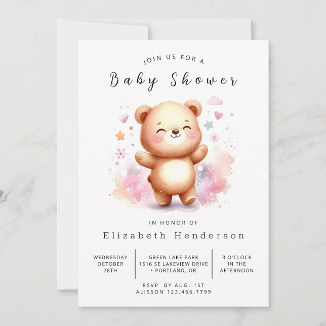 Invitation Baby shower d'ours élégant (Devant)
