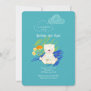 Invitation Baby shower d'ours en peluche Boho turquoise