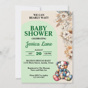 Invitation Baby shower d'ours en peluche Fleur sauvage rustiq