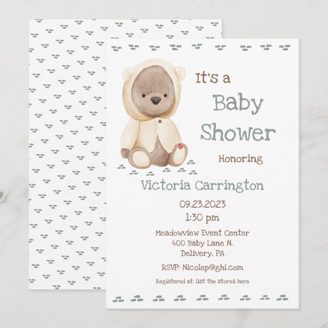 Invitation Baby shower d'ours en peluche mignon (Devant / Derrière)