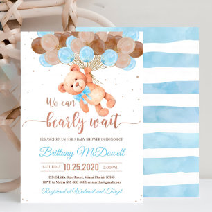 Invitation Baby shower d'ours en peluche modifiable Bleu Invi