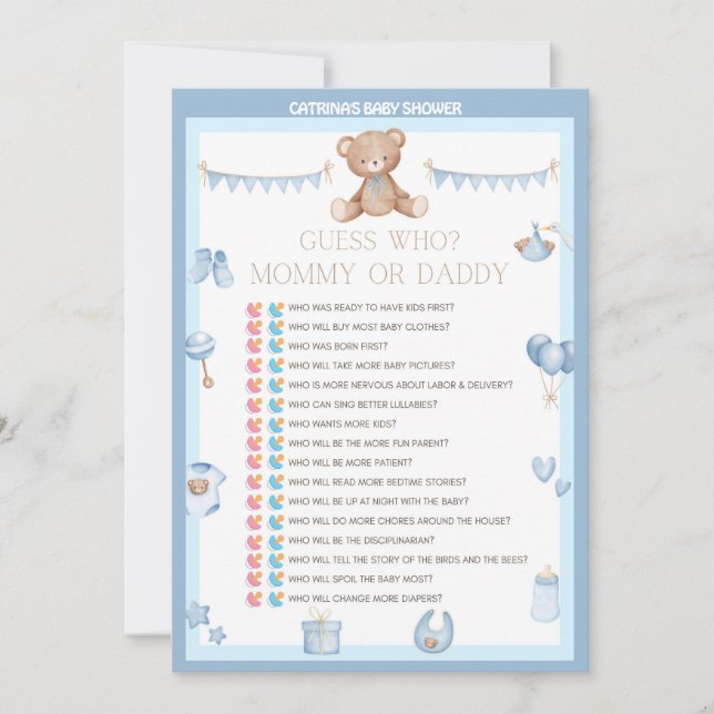 Invitation Baby shower d'ours en peluche - Nom modifiable, ta (Devant)