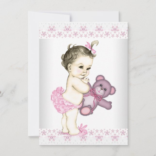 Invitation Baby shower d'ours en peluche rose (Devant)