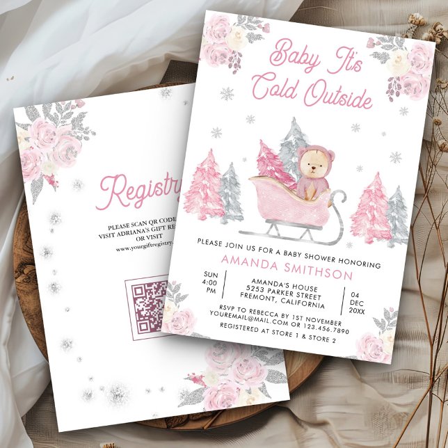 Invitation Baby shower d'ours en peluche rose (Créateur téléchargé)