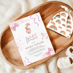 Invitation Baby shower d'ours en peluche rose