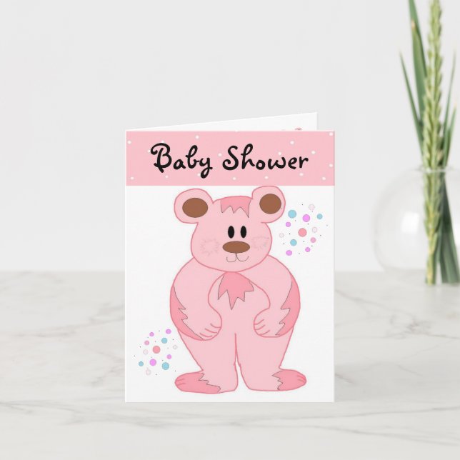 Invitation Baby shower d'ours en peluche rose (Devant)
