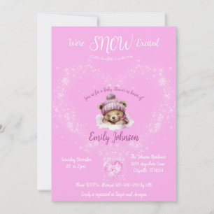Invitation Baby shower d'ours en peluche rose enneigé