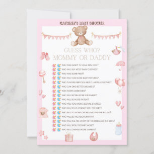 Invitation Baby shower d'ours en peluche rose - Nom modifiabl