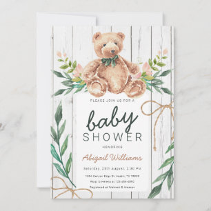 Invitation Baby shower d'ours en tourbe vert rustique