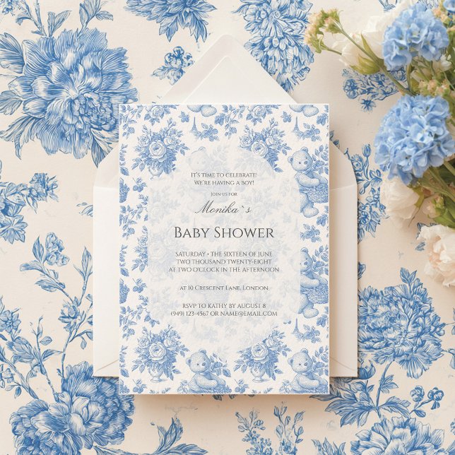 Invitation Baby shower d'ours Floral Toile (Créateur téléchargé)