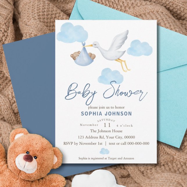 Invitation Baby shower d'ours, Garçon bébé, Livraison de la c (Créateur téléchargé)