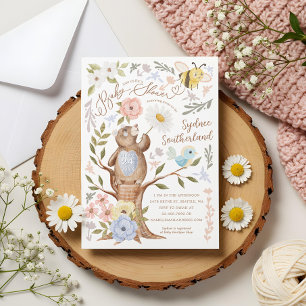 Invitation Baby shower d'ours mignon en bois floral