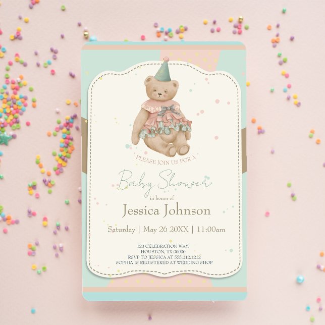 Invitation Baby shower d'ours mignonne Candy (Créateur téléchargé)