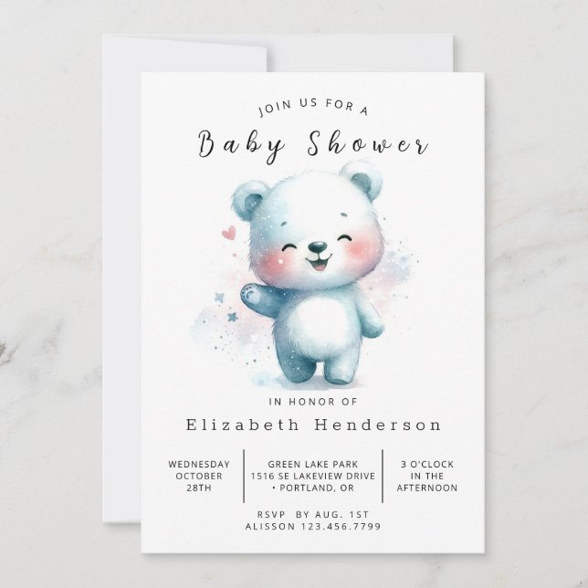 Invitation Baby shower d'ours moderne modifiable (Devant)