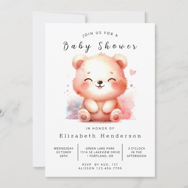 Invitation Baby shower d'ours modifiable amusant (Devant)