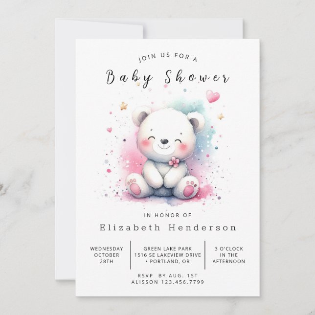 Invitation Baby shower d'ours numérique de Bohême (Devant)