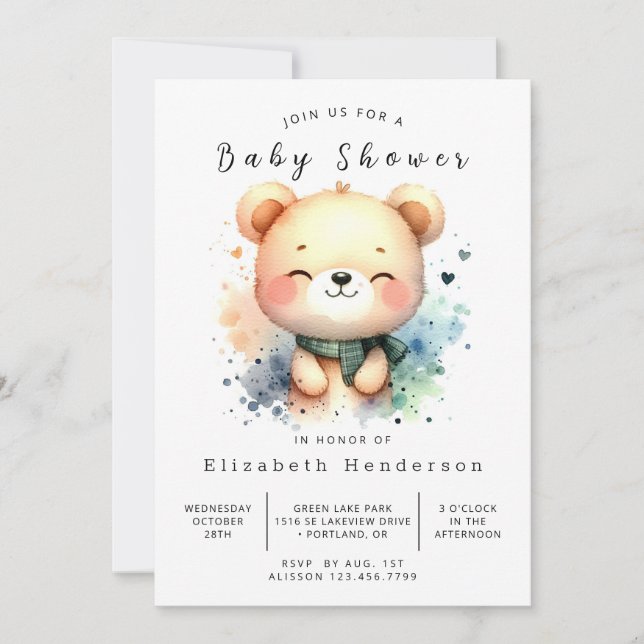 Invitation Baby shower d'ours numérique élégant (Devant)