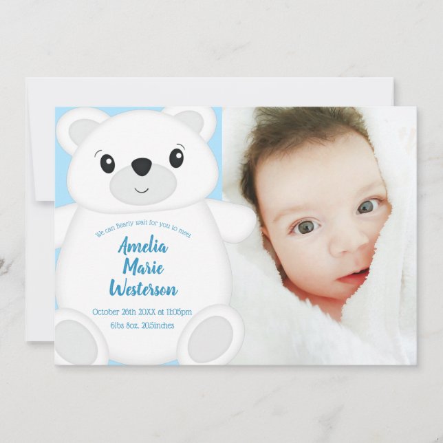 Invitation Baby shower d'ours polaire (Devant)