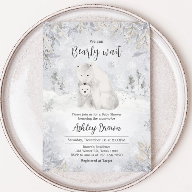 Invitation Baby shower d'ours polaire d'hiver (Arctic Polar Bear Baby Shower Invitation)
