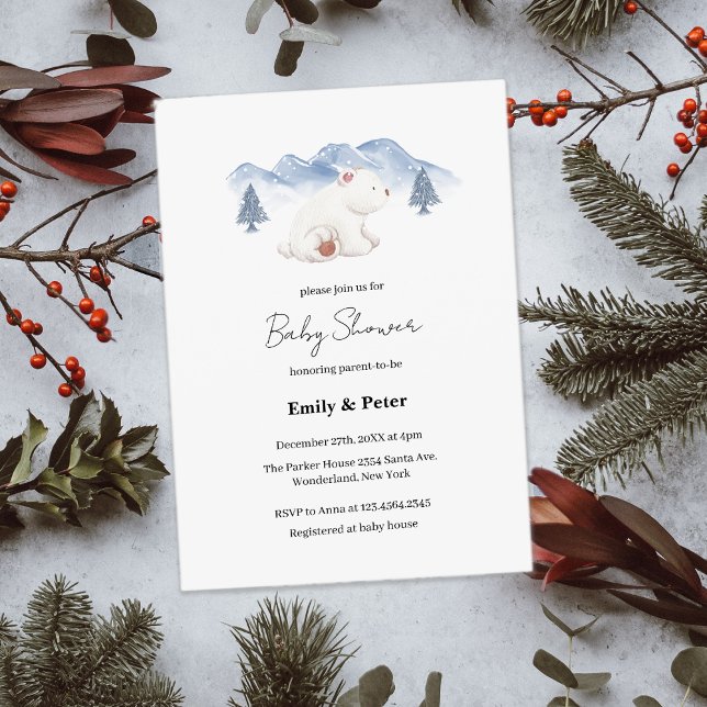 Invitation Baby shower d'ours polaire hivernal neutre selon l (Gender Neutral Winter Polar Bear Baby Shower Invitation)