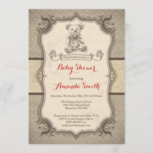 Invitation Baby shower d'ours Rétro Vintage