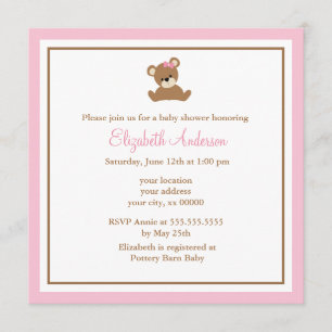Invitation Baby shower d'ours rose