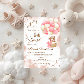 Invitation baby shower d'ours rose