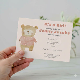 Invitation Baby shower d'ours rose "c'est une fille" invitati