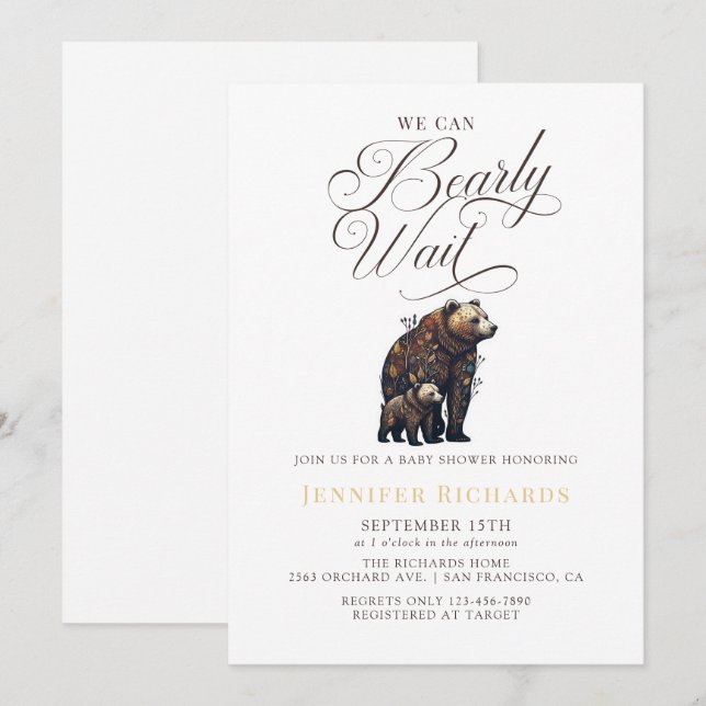 Invitation Baby shower d'ours rustique (Devant / Derrière)