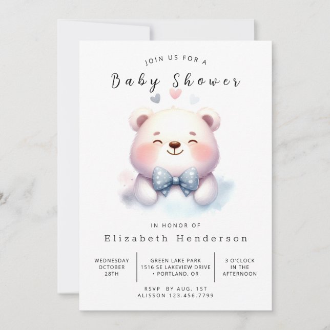 Invitation Baby shower d'ours simple enchâssé (Devant)