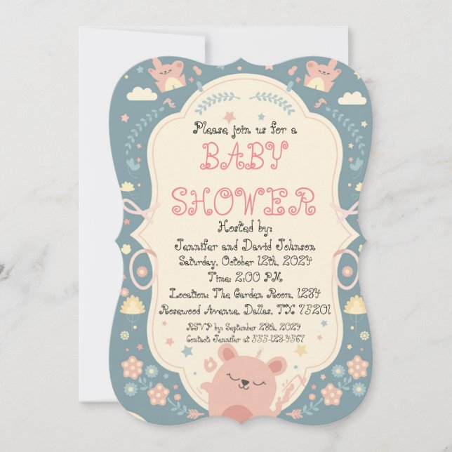 Invitation Baby shower doux et délicat (Devant)