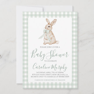 Invitation Baby shower doux lapin lapin En vichy vert