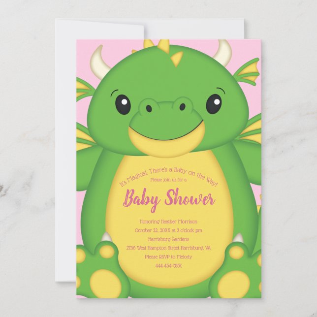 Invitation Baby shower Dragon rose (Devant)