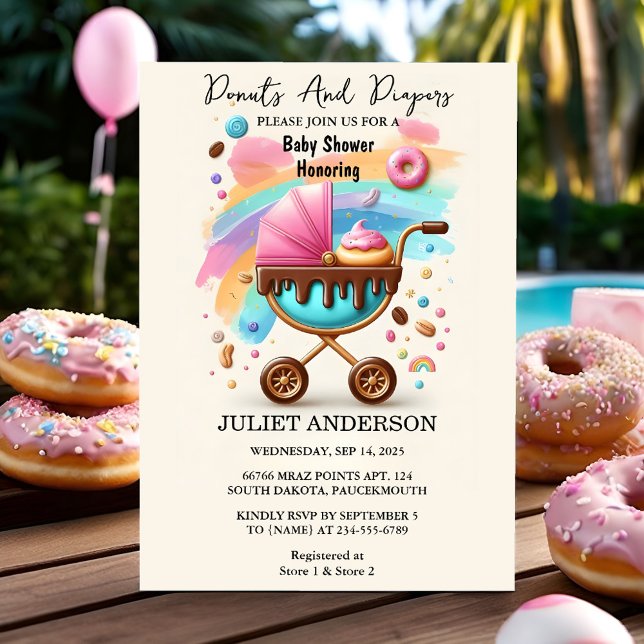 Invitation Baby shower Dreams Pink Blue Donuts Et Diapers (Créateur téléchargé)