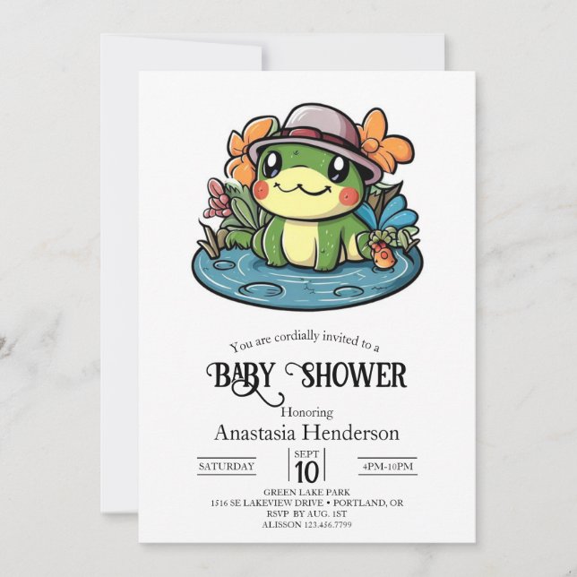 Invitation Baby shower Dreamy Simple Frog (Devant)