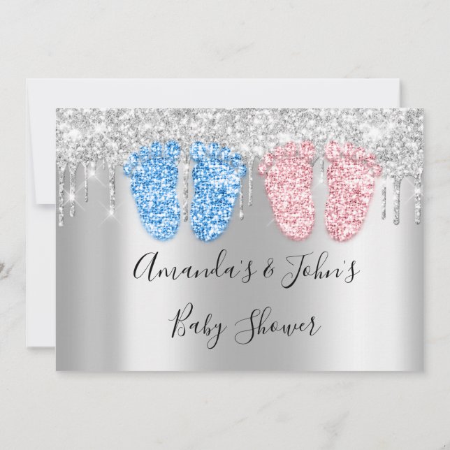 Invitation Baby shower Drives Argent PiedsJumeaux Garçon Fill (Dos)