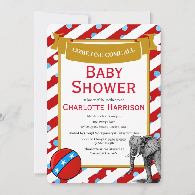 Invitation Baby shower du Carnaval de cirque moderne (Devant)
