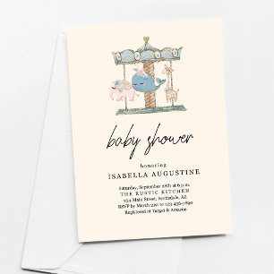 Invitation Baby shower du carrousel jaune neutre pour les fem