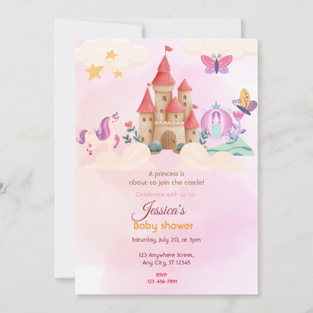 Invitation Baby shower du château de Fairy (Devant)