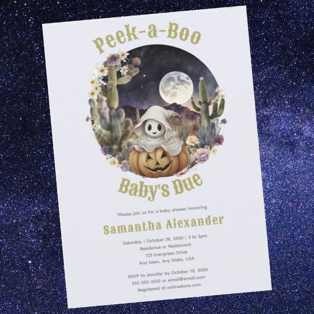 Invitation Baby shower du Citrouille d'Halloween Boo (Halloween Pumpkin Peek a Boo baby shower invitation.  Cute ghost peeking from pumpkin in the desert.)
