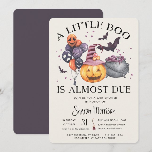 Invitation Baby shower du Citrouille d'Halloween Little Boo (Devant / Derrière)