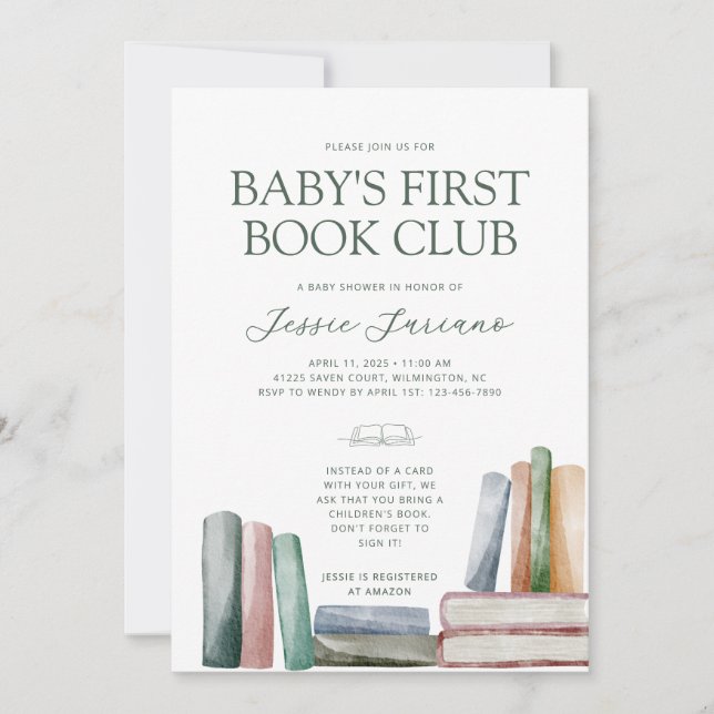 Invitation Baby shower du club de livres pour bébé (Devant)