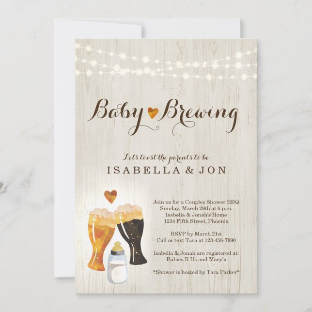 Invitation Baby shower du couple de brasserie (Devant)